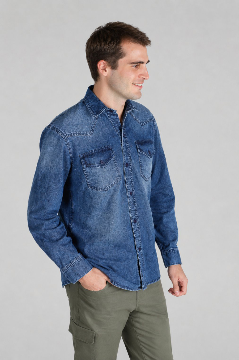 G201 Camisa de Jean Chains Hombre