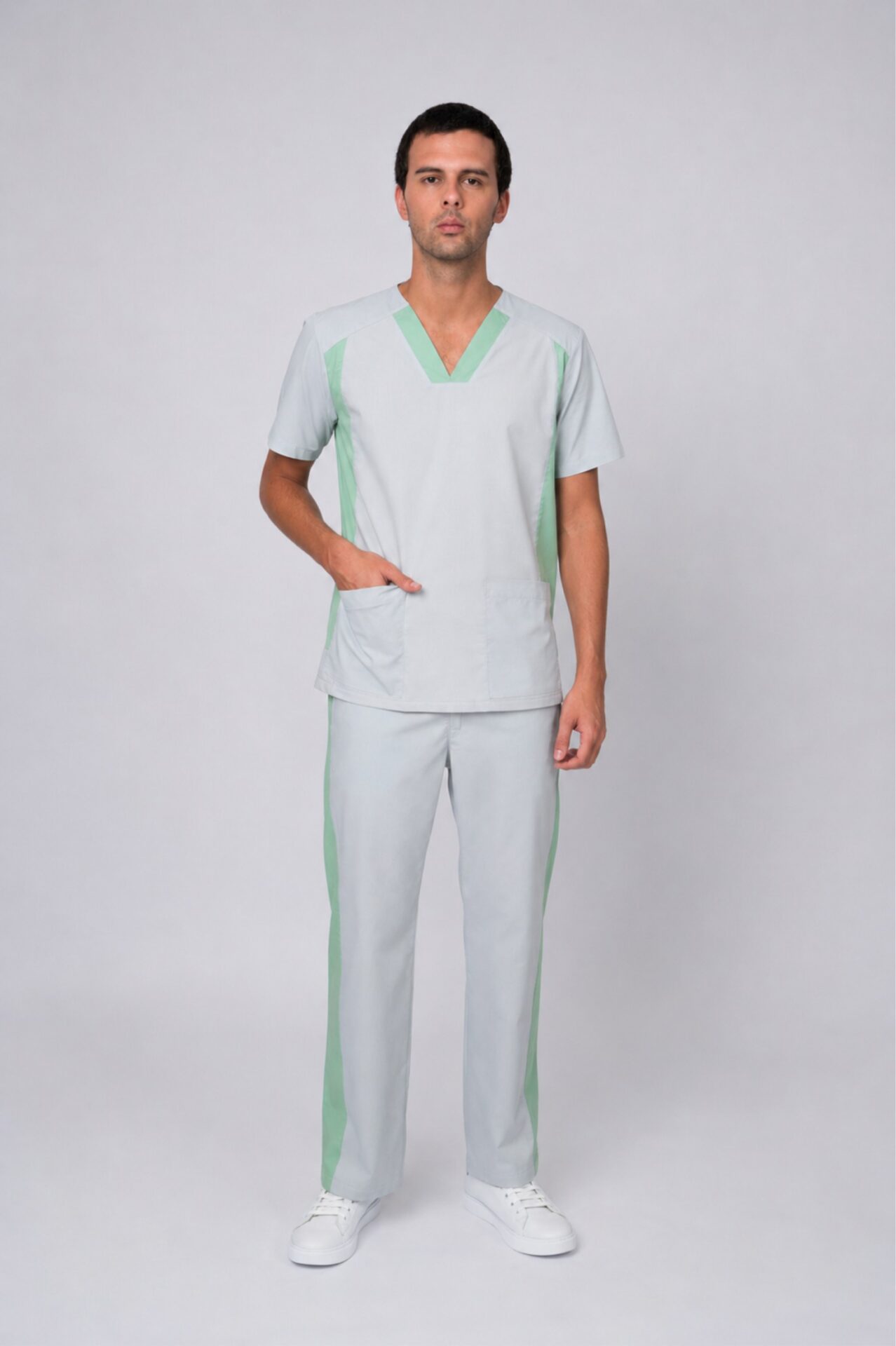 Ambo Medico Seal Hombre gris perla con recortes verde agua