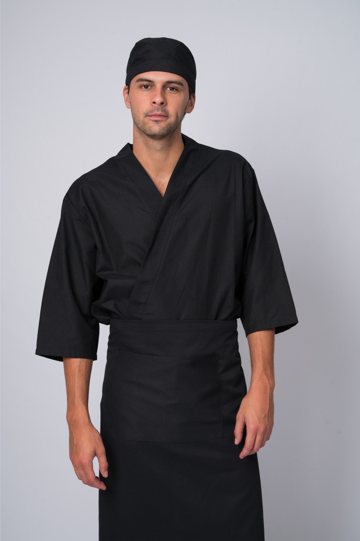 Chaqueta Sushiman Happi negra estilo kimono para gastronomía