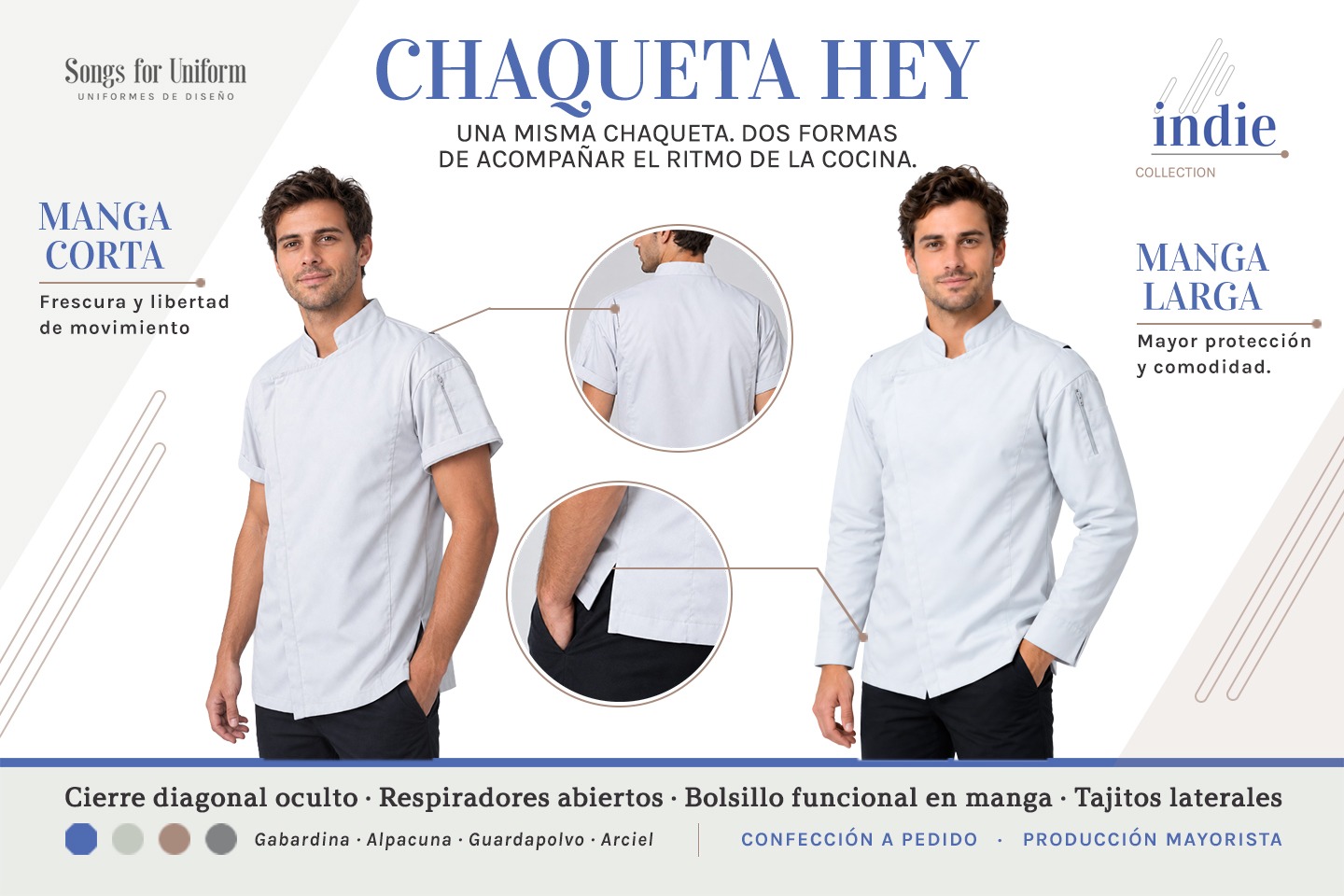 Chaquetas de chef con ventilación 1 INDIE CHAQUETA HEY